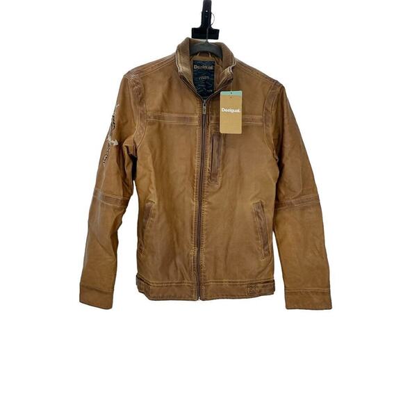 Desigual Chaq Alberto Full Zip Vegan Leather Jacket Long Sleeve Tan Size S NWT - Picture 5 of 14